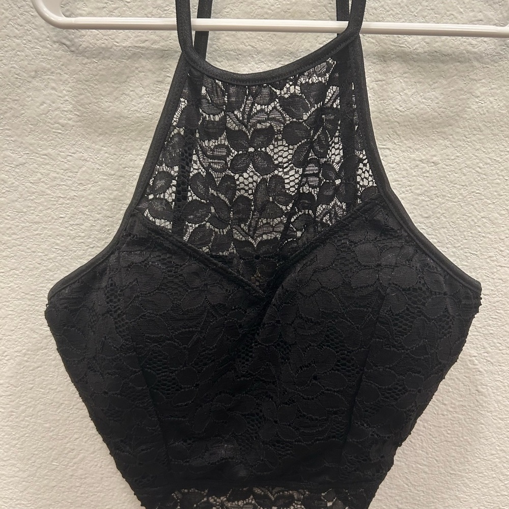 Black Lace Halter Top